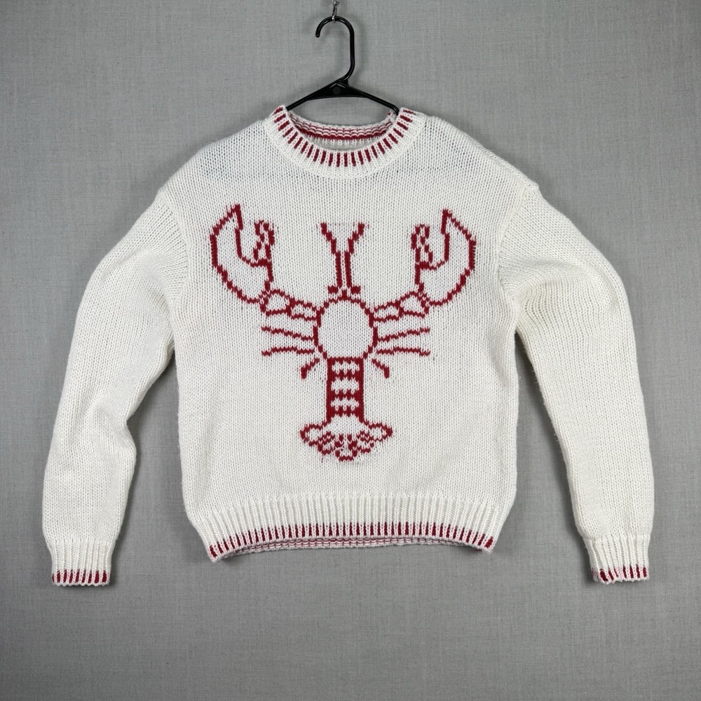 Coco & Shay Sweater Women's Large Lobster Design Crew Neck Red Cream Whipstitch